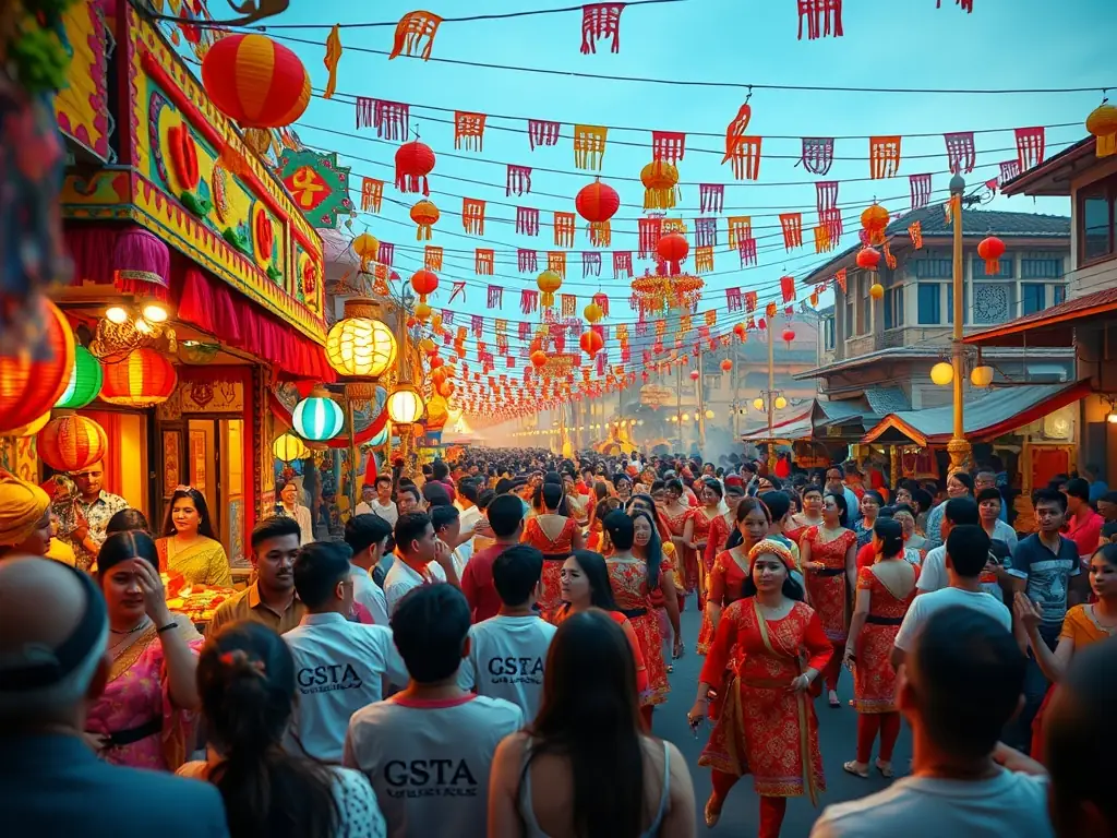 A photograph capturing the lively atmosphere of an Occitan cultural festival, featuring musicians, dancers, and attendees enjoying traditional food and performances.